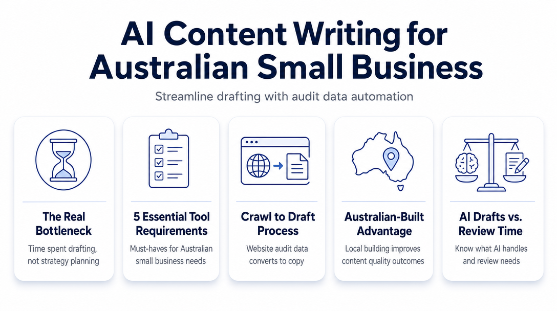 Illustration for the article: AI Content Writing Tool for Australian Small Business: How Fulcrum Drafts Articles and Social P