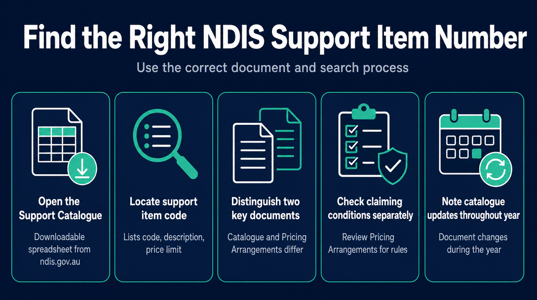 Infographic: Step 2 - Find the Right Support Item Number in the NDIS Support Catalogue