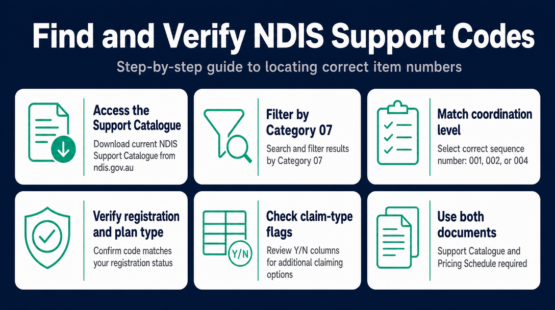 Infographic: How to Find and Verify a Code in the Support Catalogue