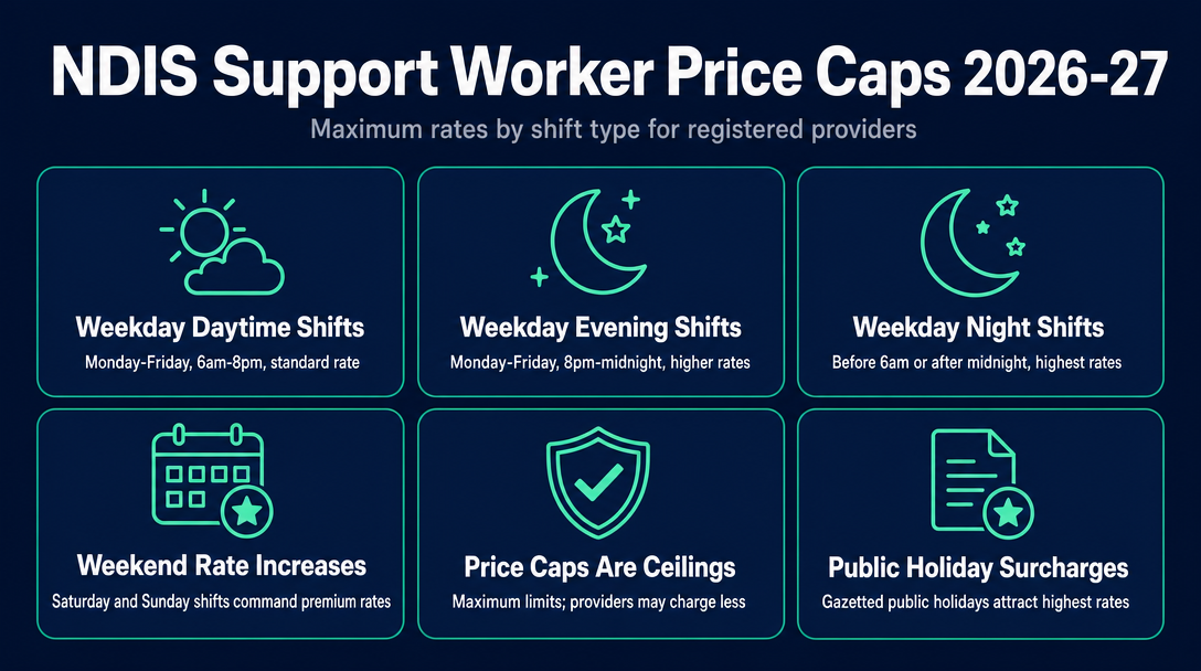 Infographic: NDIS Support Worker Price Caps at a Glance: 2026-27 Rates by Shift Type
